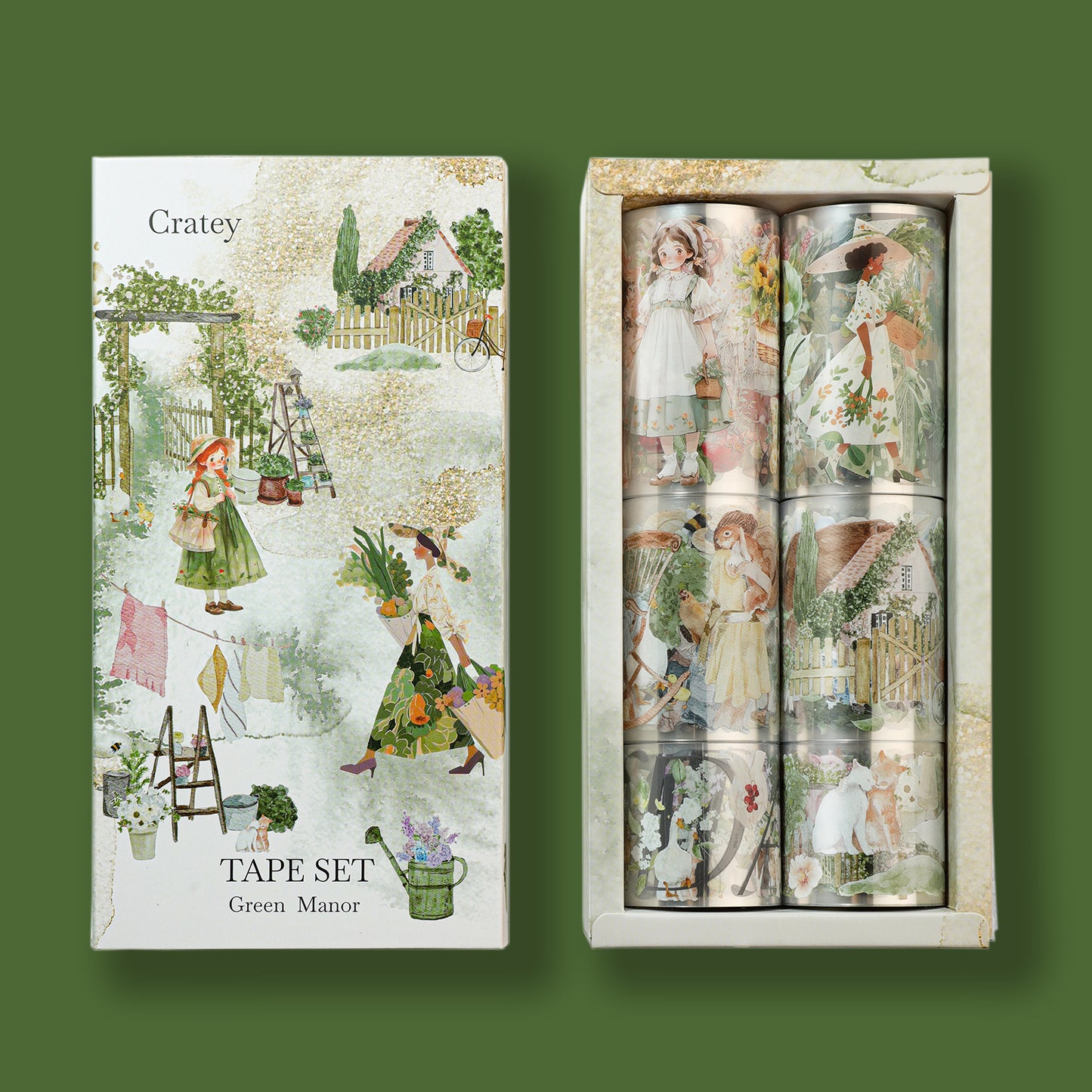 Cratey Idyllic PET Washi Tape Set -- 6 Roll Wide PET Tape for Scrapbook Supplies,Character Decorative Girls Sticker,Aquarelle Stickers, Bullet Journals Materials,Planner Arts Craft Collage