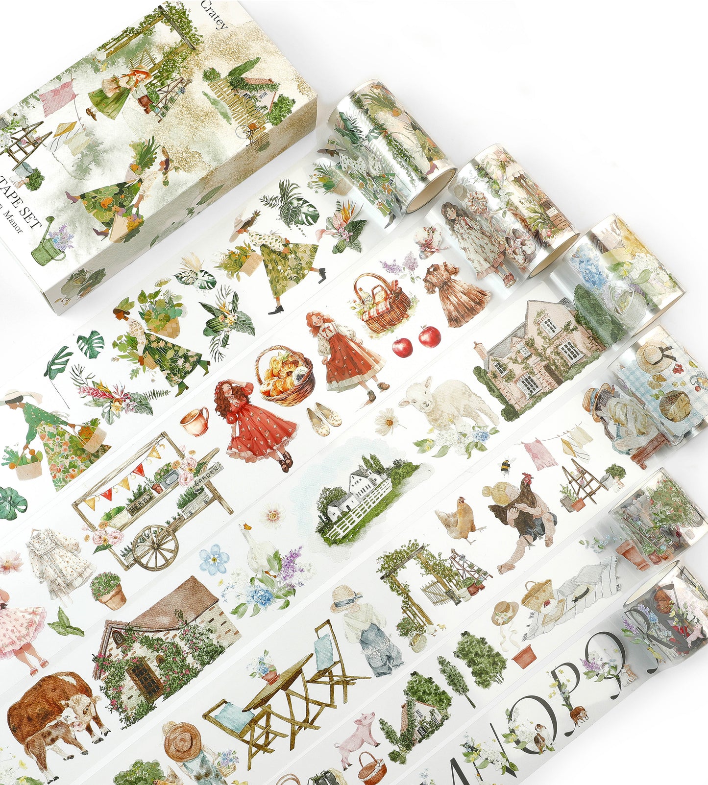Cratey Idyllic PET Washi Tape Set -- 6 Roll Wide PET Tape for Scrapbook Supplies,Character Decorative Girls Sticker,Aquarelle Stickers, Bullet Journals Materials,Planner Arts Craft Collage