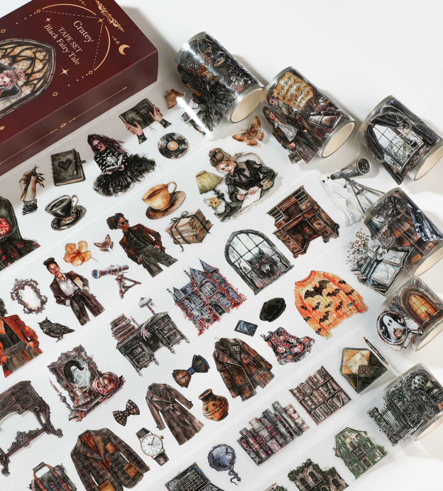 Cratey Pet Tape - Alternative Washi Tape, Scrapbooking Ideas Pre-Cut Patterns 6 Rolls Gothic Diablo Style