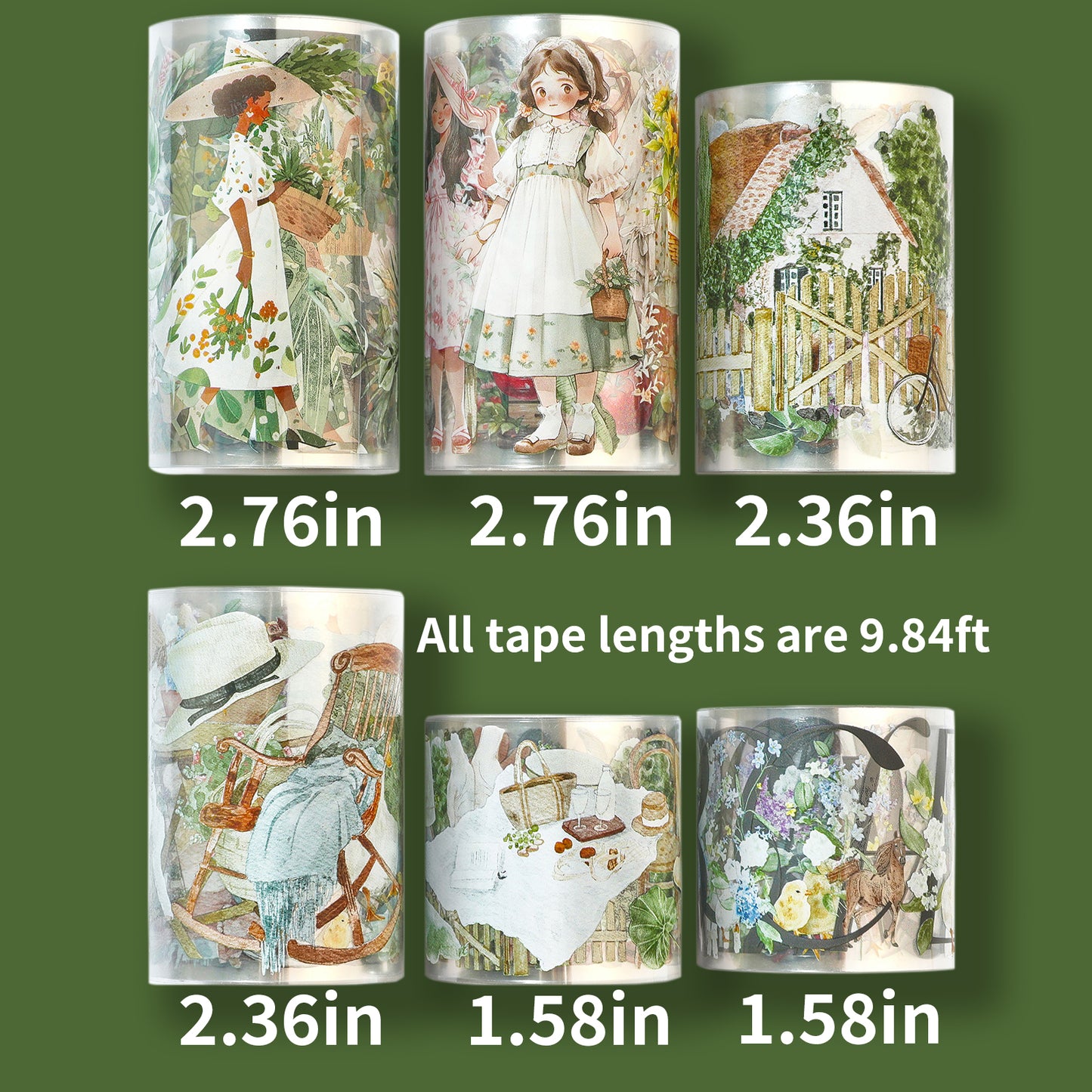 Cratey Idyllic PET Washi Tape Set -- 6 Roll Wide PET Tape for Scrapbook Supplies,Character Decorative Girls Sticker,Aquarelle Stickers, Bullet Journals Materials,Planner Arts Craft Collage