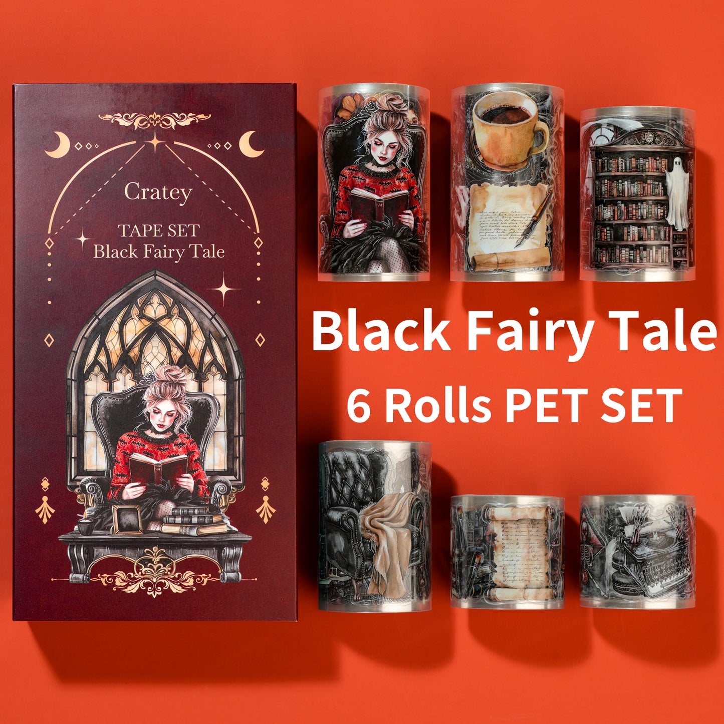 Cratey Pet Tape - Alternative Washi Tape, Scrapbooking Ideas Pre-Cut Patterns 6 Rolls Gothic Diablo Style