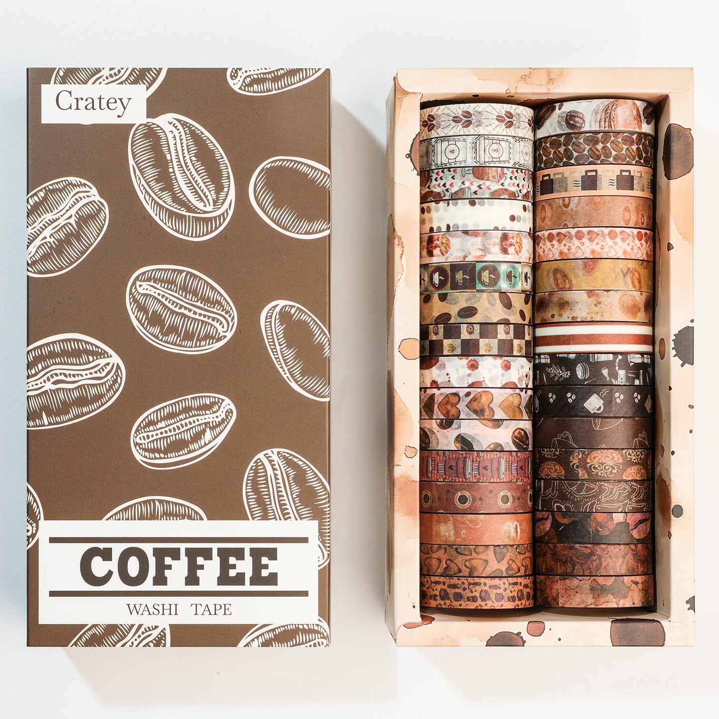 Cratey 32 Rolls Washi Tape Set,Vintage Coffee Themed Decorative Tape Retro Brown Watercolor Cafe Masking Tape for Journaling Supplies,Junk Journal, Scrapbooking,Planner,DIY Arts & Crafts Supplies Cratey