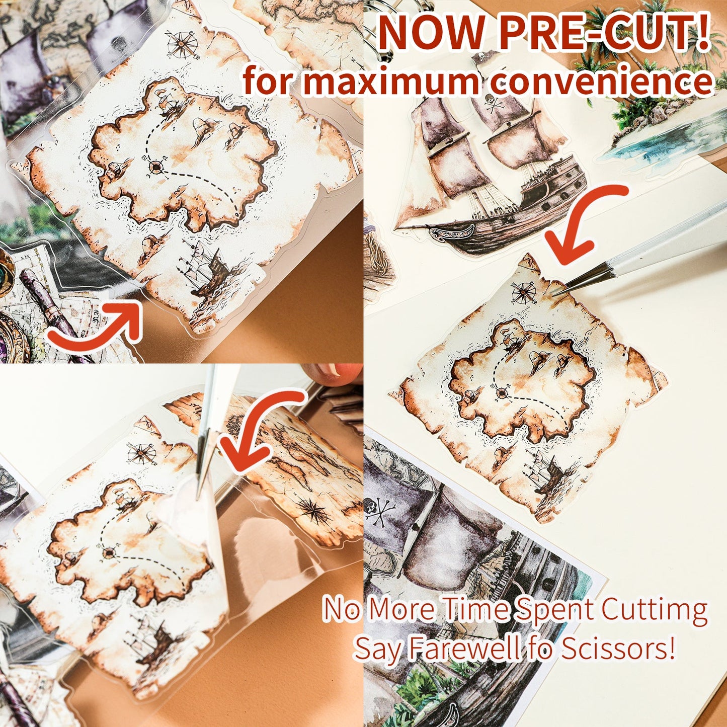 Cratey 6 Roll Pet Tape Set Nautical Explorer Themed Scrapbook Stickers Decorative Washi Tape for Journaling Cratey