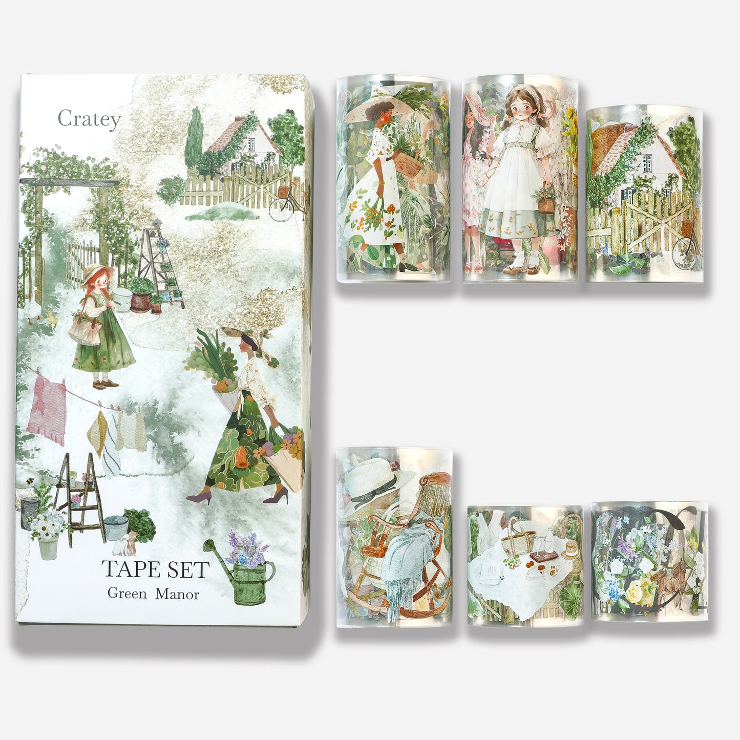 Cratey Idyllic PET Washi Tape Set -- 6 Roll Wide PET Tape for Scrapbook Supplies,Character Decorative Girls Sticker,Aquarelle Stickers, Bullet Journals Materials,Planner Arts Craft Collage