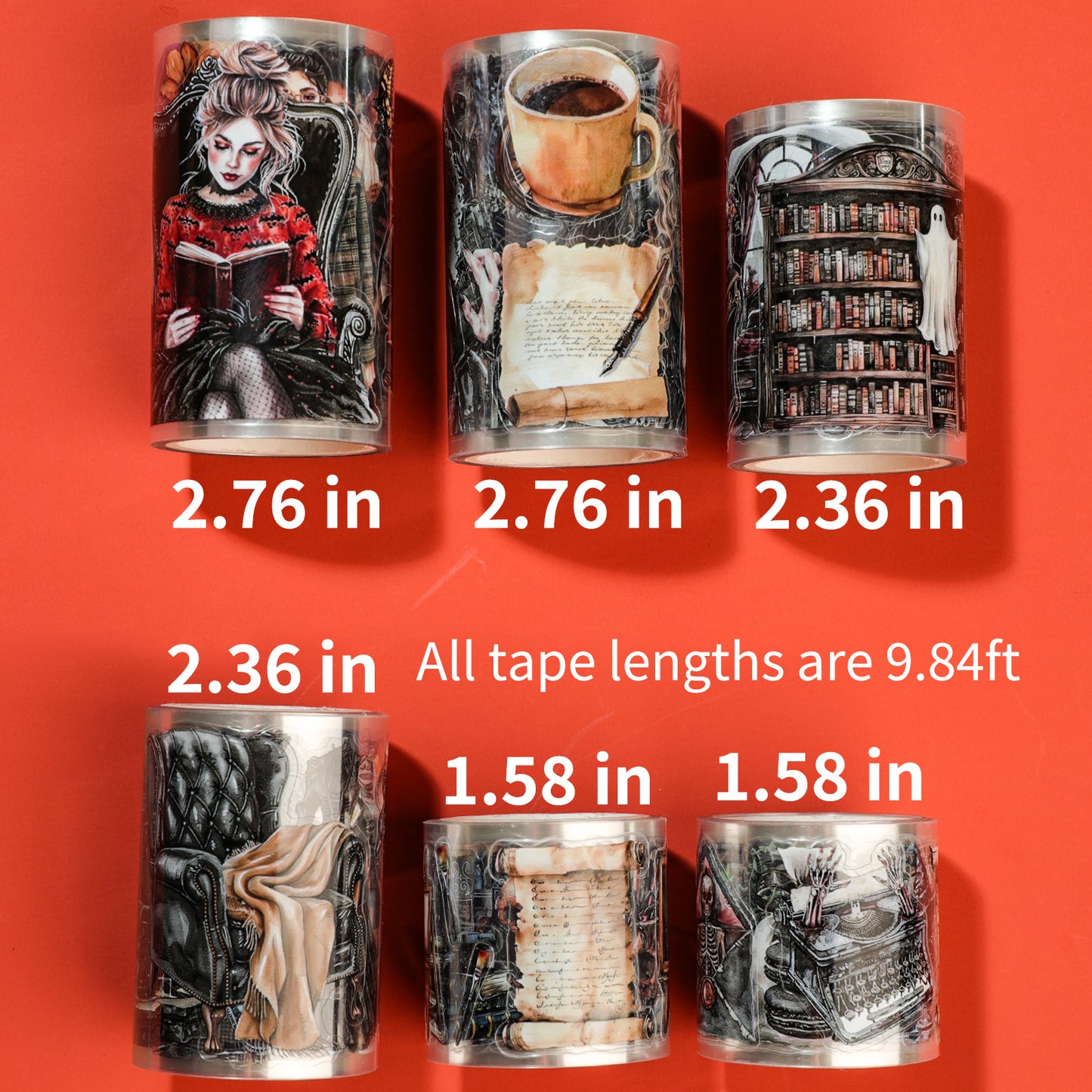 Cratey Pet Tape - Alternative Washi Tape, Scrapbooking Ideas Pre-Cut Patterns 6 Rolls Gothic Diablo Style