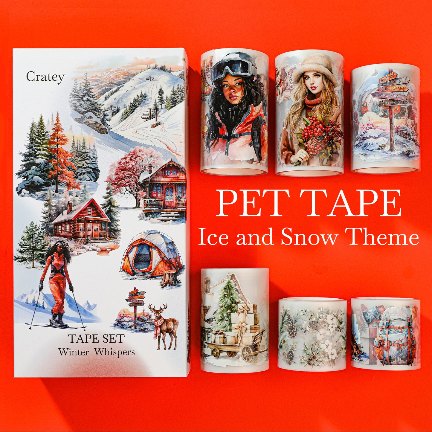 Cratey Winter PET Washi Tapes for Journaling, Scrapbooking & Crafting. Cut & Use as Christmas Ice Theme Stickers in Your Junk Journals, Crafts, or Planners
