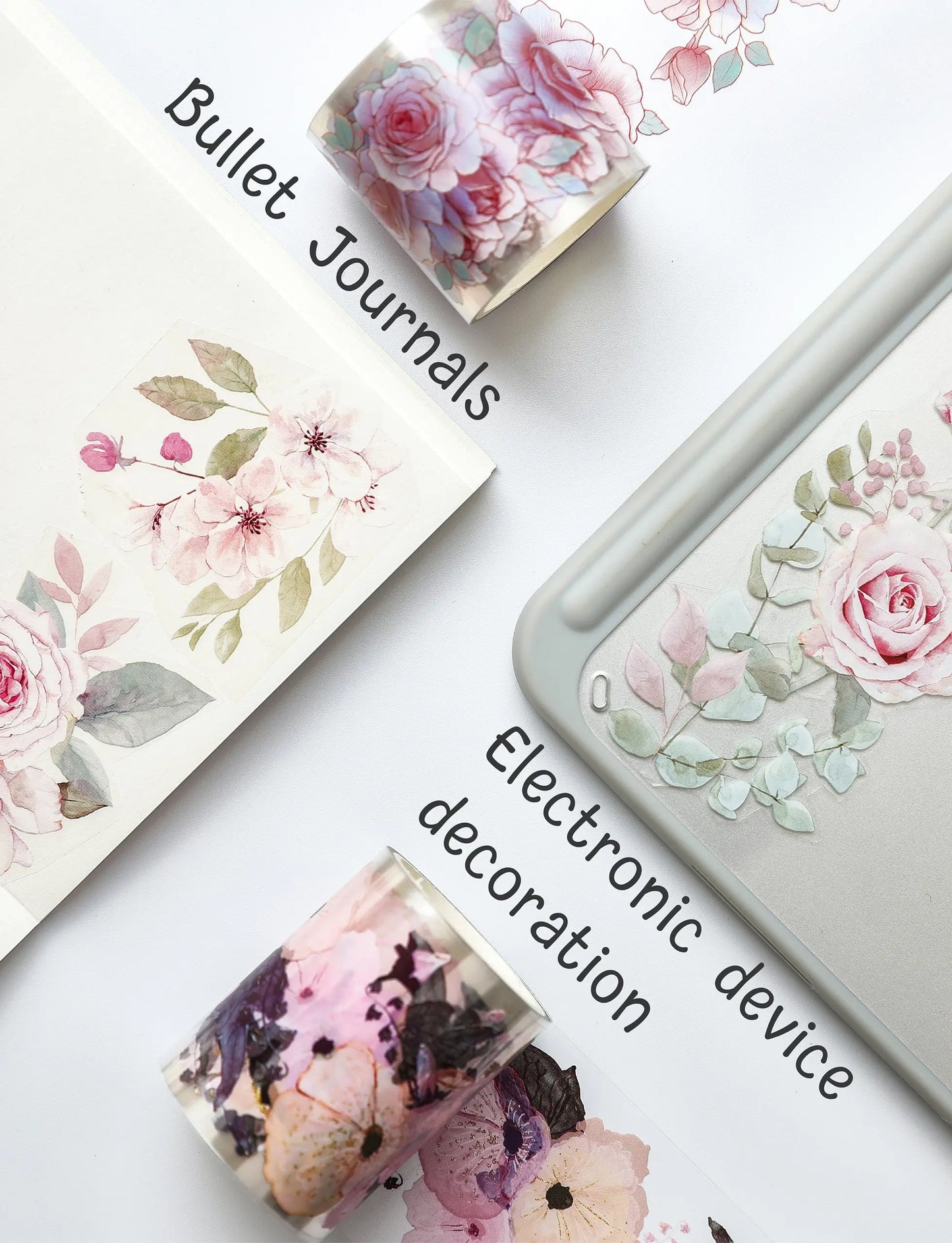 Cratey Floral Washi Tape Set - 12 PET & Washi Tapes for Journaling Stickers, Scrapbooking Supplies, Planner, Bullet Journals,Arts & Crafts. Use as Stickers Cratey