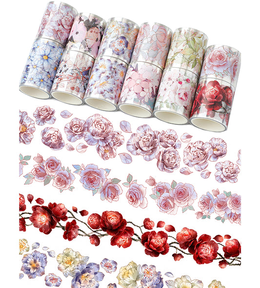Cratey Floral Washi Tape Set - 12 PET & Washi Tapes for Journaling Stickers, Scrapbooking Supplies, Planner, Bullet Journals,Arts & Crafts. Use as Stickers