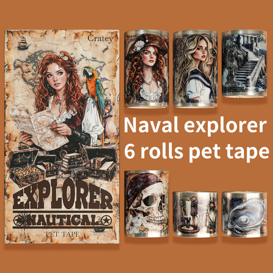 Cratey 6 Roll Pet Tape Set Nautical Explorer Themed Scrapbook Stickers Decorative Washi Tape for Journaling