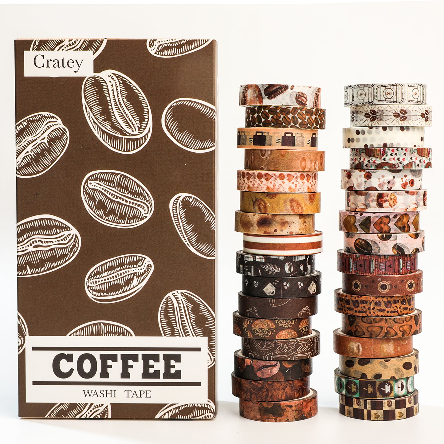 Cratey 32 Rolls Washi Tape Set,Vintage Coffee Themed Decorative Tape Retro Brown Watercolor Cafe Masking Tape for Journaling Supplies,Junk Journal, Scrapbooking,Planner,DIY Arts & Crafts Supplies