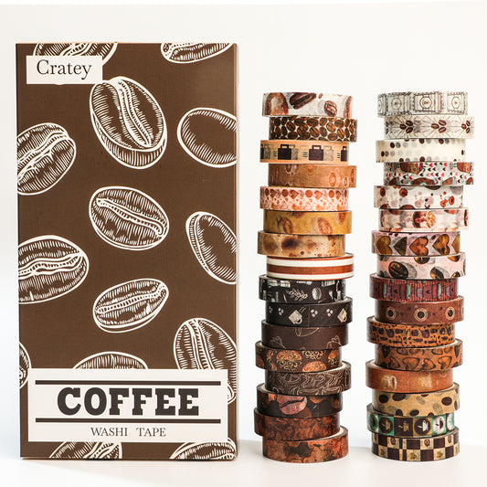 Cratey 32 Rolls Washi Tape Set,Vintage Coffee Themed Decorative Tape Retro Brown Watercolor Cafe Masking Tape for Journaling Supplies,Junk Journal, Scrapbooking,Planner,DIY Arts & Crafts Supplies