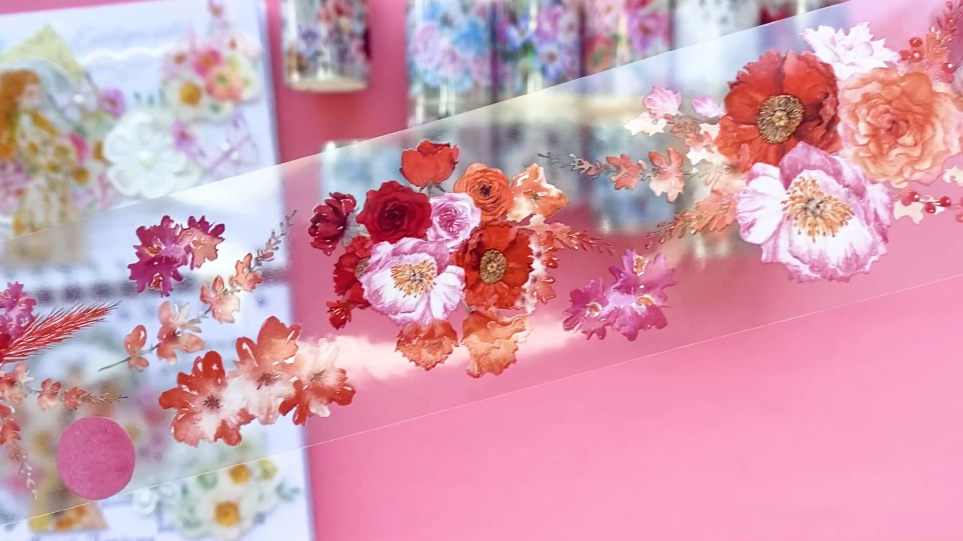 Load video: Cratey Floral Washi Tape &amp; PET Stickers - 12 Color-Coded Rolls with Repositionable Suitable