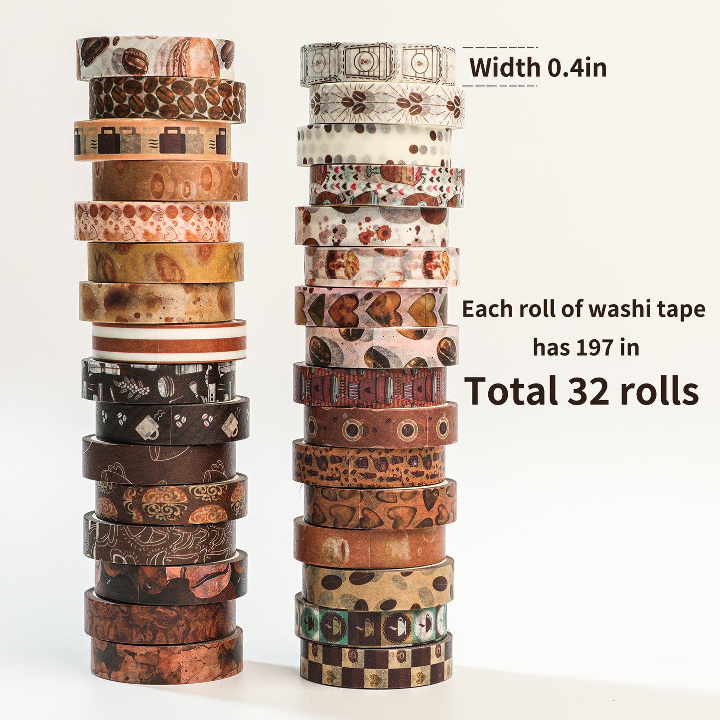 Cratey 32 Rolls Washi Tape Set,Vintage Coffee Themed Decorative Tape Retro Brown Watercolor Cafe Masking Tape for Journaling Supplies,Junk Journal, Scrapbooking,Planner,DIY Arts & Crafts Supplies