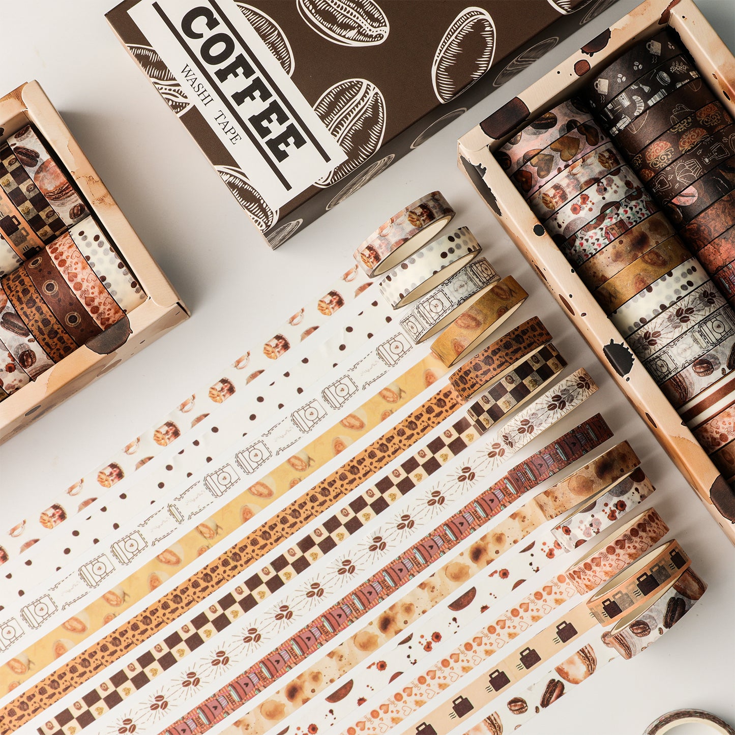 Cratey 32 Rolls Washi Tape Set,Vintage Coffee Themed Decorative Tape Retro Brown Watercolor Cafe Masking Tape for Journaling Supplies,Junk Journal, Scrapbooking,Planner,DIY Arts & Crafts Supplies