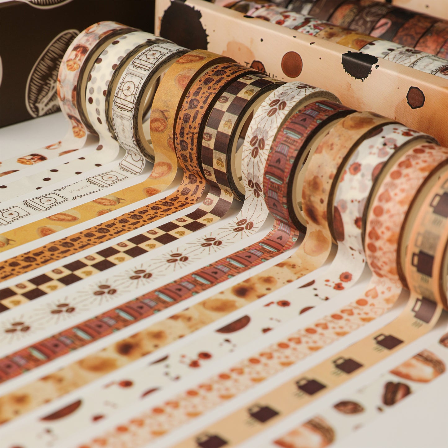 Cratey 32 Rolls Washi Tape Set,Vintage Coffee Themed Decorative Tape Retro Brown Watercolor Cafe Masking Tape for Journaling Supplies,Junk Journal, Scrapbooking,Planner,DIY Arts & Crafts Supplies