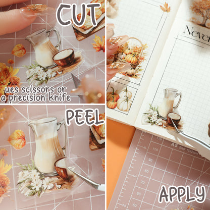 Cratey Fall PET Washi Tape Set for Journaling, Scrapbooking & Crafting. Cut & Use as Thanksgiving Harvest Decorative Stickers in Your Junk Journals, Crafts, or Planners