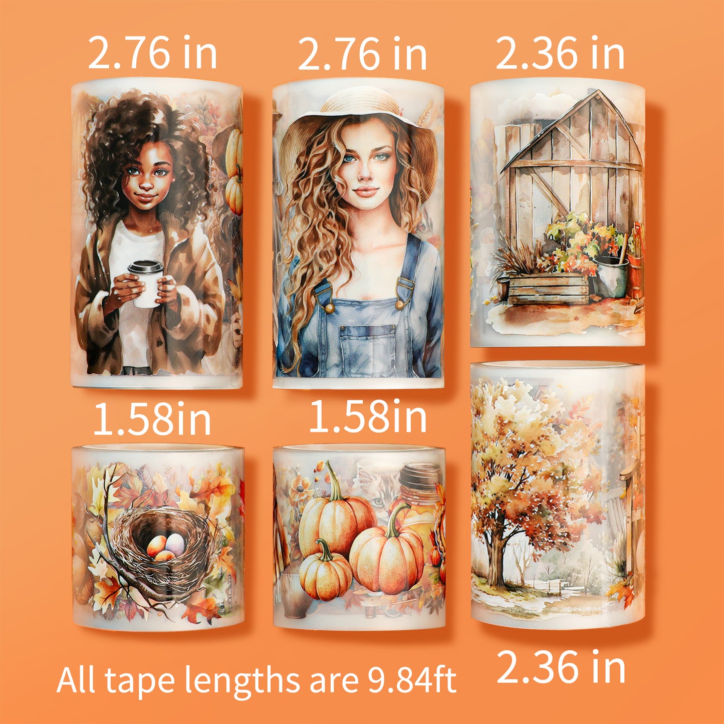 Cratey Fall PET Washi Tape Set for Journaling, Scrapbooking & Crafting. Cut & Use as Thanksgiving Harvest Decorative Stickers in Your Junk Journals, Crafts, or Planners