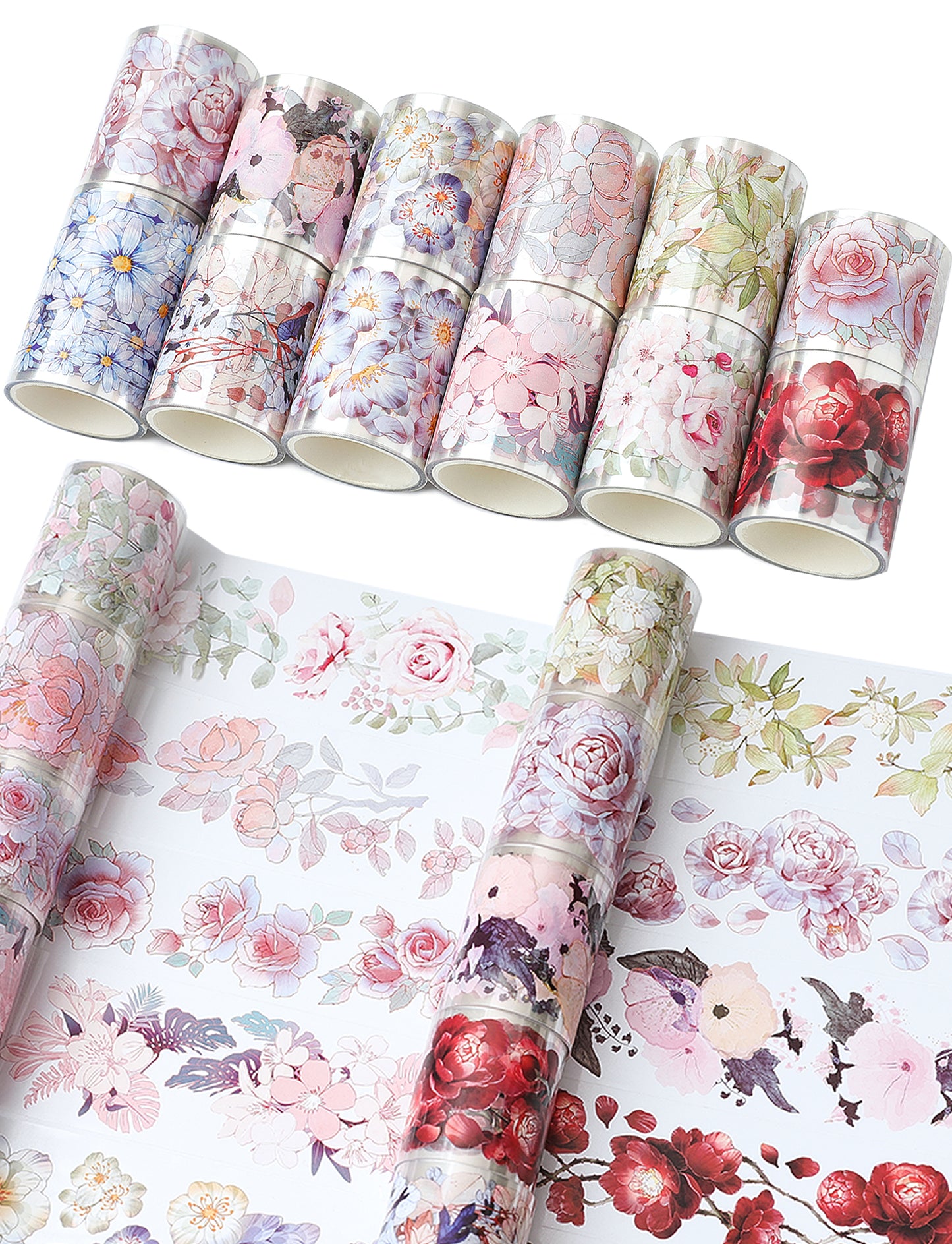 Cratey Floral Washi Tape Set - 12 PET & Washi Tapes for Journaling Stickers, Scrapbooking Supplies, Planner, Bullet Journals,Arts & Crafts. Use as Stickers